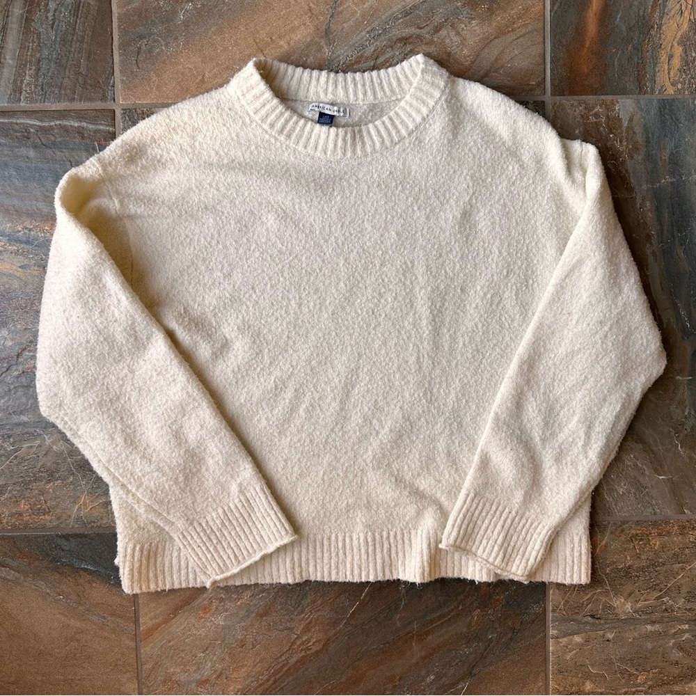 American Eagle Boucle Sweater Women's Size Large Cream Crewneck - Picture 1 of 6